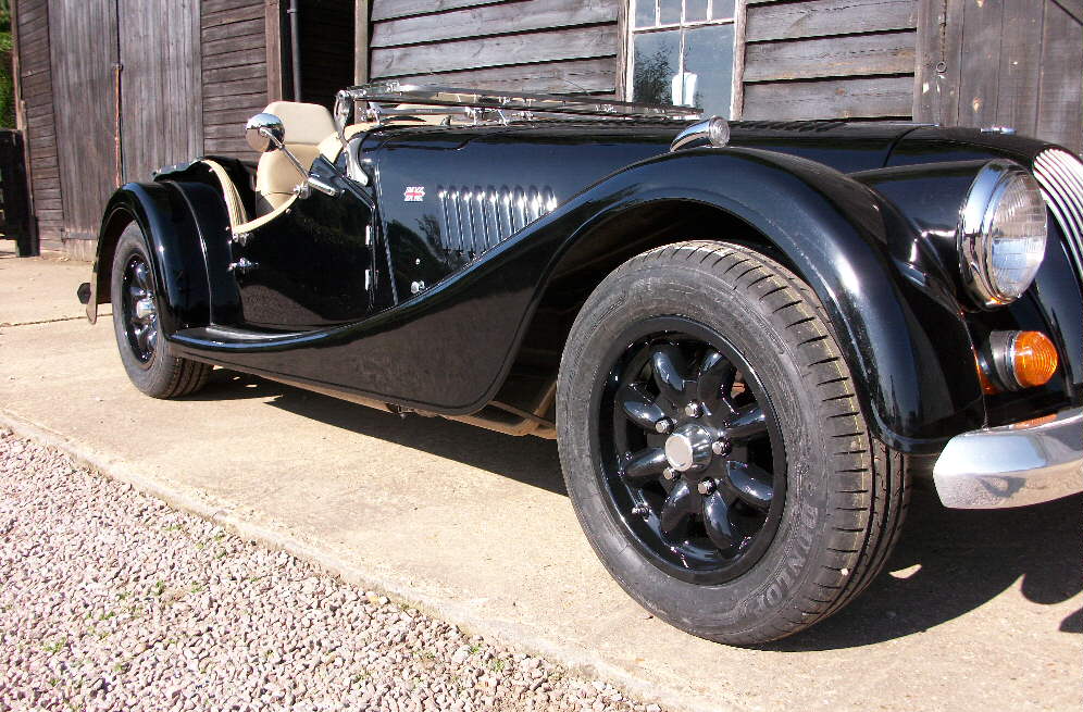 Minilite 6x15" Gloss Black Alloys on Morgan Plus with 195/65R15 Dunlop Blue Response tyres